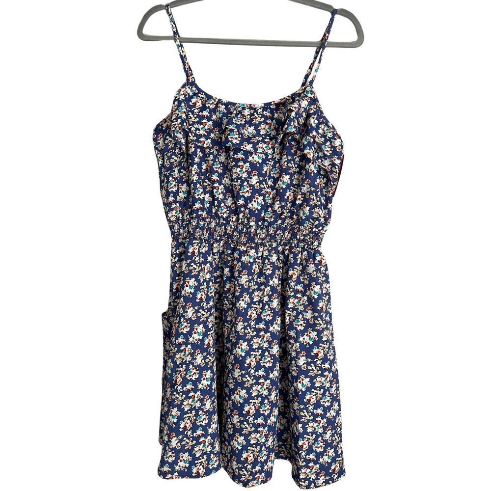 Xhilaration NWT Blue Floral Dress with Pockets Womens Size L Juniors